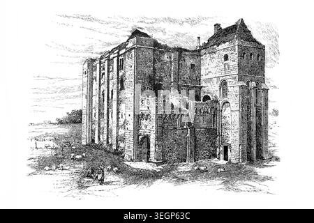 Incisione del Castello che sorge nell'architettura anglo-normanna di Norfolk costruita nel XII secolo da un libro di storia del XIX secolo storia di Englan di Cassell Foto Stock