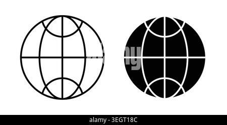 Simbolo icona globo. Pacchetto di illustrazioni vettoriali in nero. Illustrazione Vettoriale
