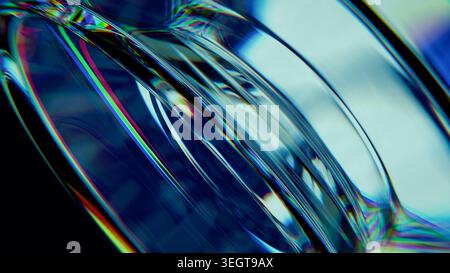 Rendering 3D con anelli iridescenti in vetro a dispersione cromatica a dispersione luminosa Foto Stock
