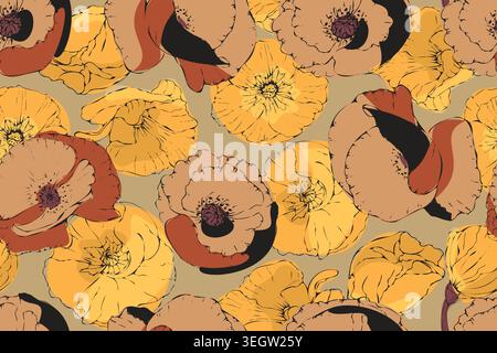 Motivo floreale vettoriale senza cuciture con peonie e malva Illustrazione Vettoriale