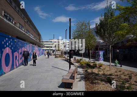 La rigenerazione dell'Harlow Town Centre dopo la loro offerta per un finanziamento del Town's Fund, creato dal governo britannico, per un valore massimo di 25 milioni di sterline. Foto Stock