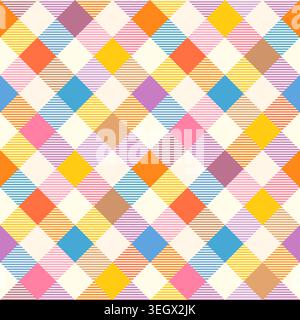Strisce diagonali retrò colorate motivo senza cuciture vettoriale, simpatico sfondo geometrico multicolore per Festa Junina Festival e festa di compleanno per bambini Illustrazione Vettoriale