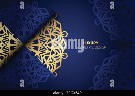 Design Mandala floreale con forme irradianti in cerchi concentrici di giallo blu e oro Illustrazione Vettoriale