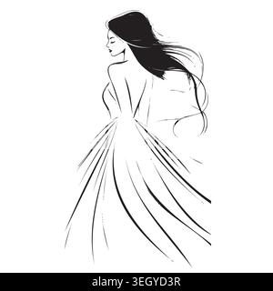 Donna con un abito elegante che si allontana con uno stile da schizzo Illustrazione Vettoriale