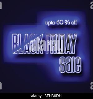 Cartellone promozionale del Black Friday con un vivace testo blu neon che attira l'attenzione con il suo design audace e accattivante Illustrazione Vettoriale