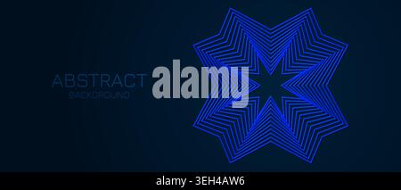 Figura al neon lineare geometrica astratta, futuristico sfondo tech Blue minimalista, linee al neon astratte illuminate su sfondo blu scuro, artificiale Illustrazione Vettoriale