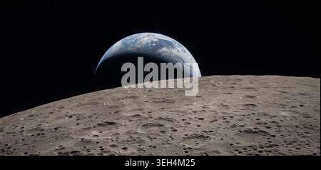 Earthset catturato attraverso la finestra del veicolo spaziale Orion alle 18:41 EDT, 6 aprile 2026, Artemis II Foto Stock