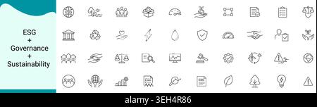Set di icone ESG Governance and Sustainability, Environmental Social Governance e Corporate Responsibility Line Vector Icons per la conformità aziendale Illustrazione Vettoriale