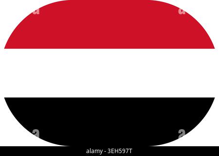Bandiera dello Yemen che simboleggia l'orgoglio nazionale, l'identità, il patrimonio, il patriottismo e l'autorità. Flag vettoriale con design ovale piatto Illustrazione Vettoriale