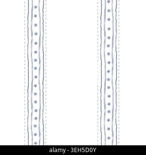 Motivo senza cuciture con strisce verticali azzurre con bordi contorti strisciano e gocce e fiori dimenticati. Ripetere l'ornamento con Foto Stock