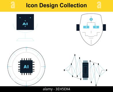 con Design Collection con concetti di intelligenza artificiale e tecnologia. Illustrazione Vettoriale