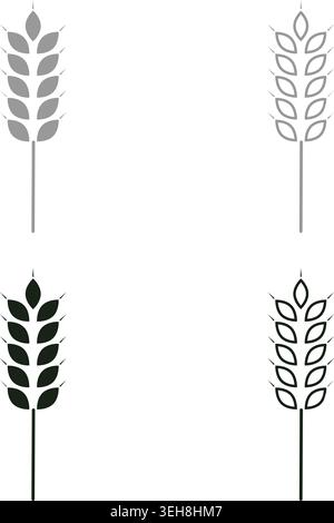 Icona del set di orecchie in frumento grigio, colore nero, immagine vettoriale, riempimento semplice, contorno pieno, linea di contorno sottile e piatto Illustrazione Vettoriale