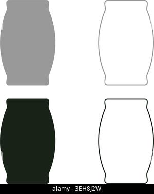 Sacco con farina sacchetto di tela pieno zucchero sale grano orecchie di grano con pacchetto cereali icona del set di ingredienti grigio nero vettoriale di colore Illustrazione Vettoriale