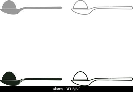 Cucchiaio con l'icona del set di pelo di sale da zucchero grigio, immagine vettoriale di colore nero, semplice contorno di riempimento pieno, linea di contorno sottile e piatta Illustrazione Vettoriale