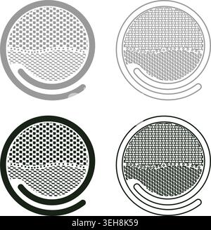 Icona del set di cibo giapponese per sushi, colore grigio, nero, immagine vettoriale, riempimento semplice, linea di contorno, linea sottile e piatta Illustrazione Vettoriale