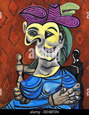 Pablo Picasso, donna seduta in abito blu (Femme assise, Robe bleue), 1939 Illustrazione Vettoriale