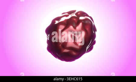 Sfera organica lucida rossa astratta che galleggia al centro di un rendering 3d bg rosa tenue Foto Stock