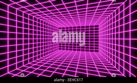 Rendering 3d retro cyber bg stanza griglia rosa Foto Stock