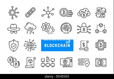 Set icone Blockchain Illustrazione Vettoriale