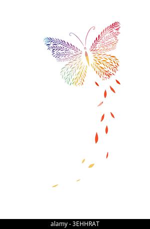 Bellissima farfalla astratta colorata su sfondo bianco . Disegnato a mano. Non ai, illustrazione vettoriale. Illustrazione Vettoriale