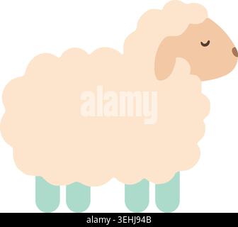 Semplice illustrazione di una pecora soffice con lana riccia occhi chiusi orecchie floppy e gambe pallide. Illustrazione Vettoriale