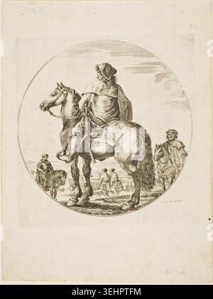 Cavaliere ungherese di Stefano della bella, 1651 ca., raffigurante una figura montata in abito elaborato e cappello piumato, frequentata da compagni in piedi in un ambiente paesaggistico Foto Stock
