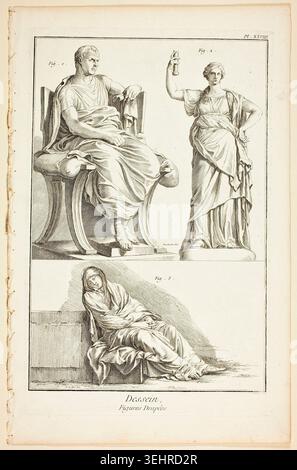 Disegno: Figure drappeggiate di A. J. Defehrt, 1762–77, raffiguranti tre figure classiche in abiti fluenti che dimostrano lo studio del tendaggio per l'istruzione artistica Foto Stock