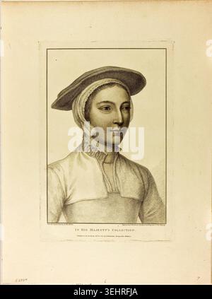 Ritratto di una giovane donna di Francesco Bartolozzi su Hans Holbein il giovane, 15 febbraio 1800, raffigurante una giovane donna che indossa un cappello a tesa larga e un colletto a pieghe con maniche raccolte Foto Stock