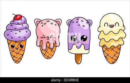 Carino gelato cartoni animati per menu e pubblicità Illustrazione Vettoriale