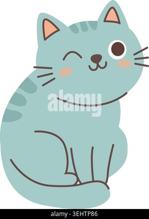 Grazioso gattino seduto in moderno stile cartoni animati. PNG Foto Stock