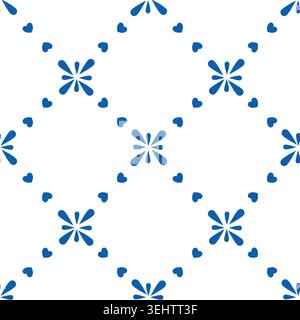 Motivo vettoriale senza cuciture con fiori semplici e piccoli cuori su sfondo chiaro. Elegante design decorativo ripetuto per tessuti, imballaggi e stampe. Illustrazione Vettoriale