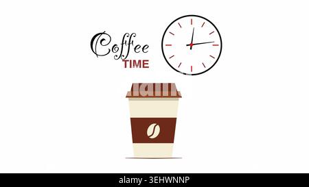Tipografia Coffee Time con Coffee Cup e Orologio Foto Stock
