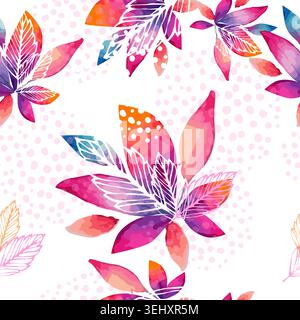 Fiori rosa acquerello e viola motivo senza cuciture . Disegnato a mano. Non ai, illustrazione vettoriale. Illustrazione Vettoriale
