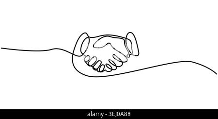 Partnership professionale: Disegno minimalista a linee continue dell'icona Handshake Illustrazione Vettoriale