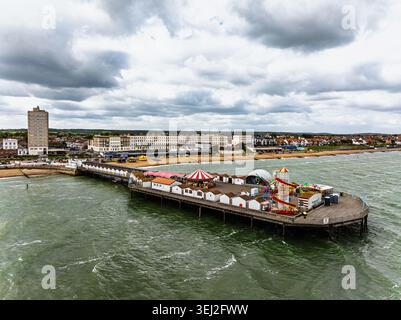 Molo di Herne Bay da un drone, Herne Bay, Kent, Inghilterra Foto Stock