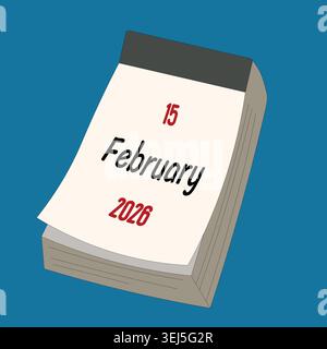 15 febbraio. Icona Calendario giornaliero per la progettazione. Design semplice per brochure, volantini, supporti di stampa e pubblicità aziendali. Facilmente modificabile Illustrazione Vettoriale