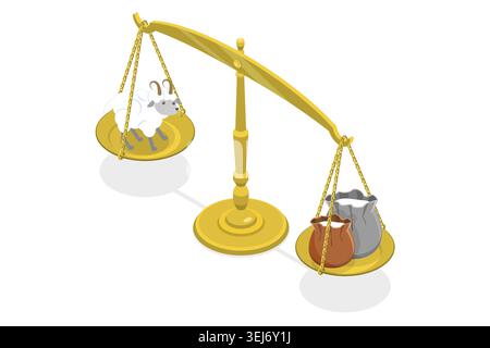 Illustrazione concettuale piatta isometrica 3D del Barter System, prima borsa valori senza Usinmg di denaro Foto Stock