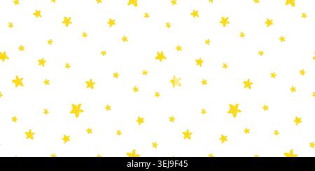 Motivo pastello stellare senza cuciture. Sfondo con stelle gialle Doodle. Sky bg disegnato a mano. Carta da imballaggio lucida. Colore texture coriandoli di compleanno. Vettore Illustrazione Vettoriale