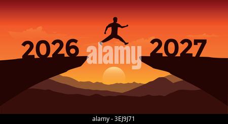 uomo che salta sopra una scogliera da 2026 a 2027 illustrazione vettoriale Illustrazione Vettoriale