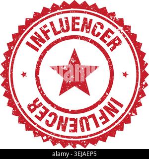 timbro dell'influencer. incisore rosso grunge rotondo timbro Illustrazione Vettoriale