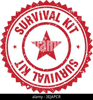 timbro kit di sopravvivenza. kit di sopravvivenza grunge rosso timbro rotondo Illustrazione Vettoriale