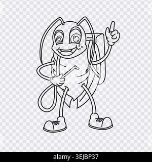 Disegna il profilo del personaggio della mascotte con l'attrezzatura spray per la pagina di colorazione dei bambini e il design delle attività dei cartoni animati. Illustrazione Vettoriale