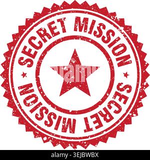 il francobollo segreto della missione. missione segreta red grunge round stamp Illustrazione Vettoriale