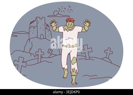 Spaventoso morto a piedi attraverso il cimitero Foto Stock