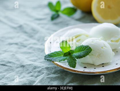 Gelato artigianale agli agrumi e limone con menta Foto Stock
