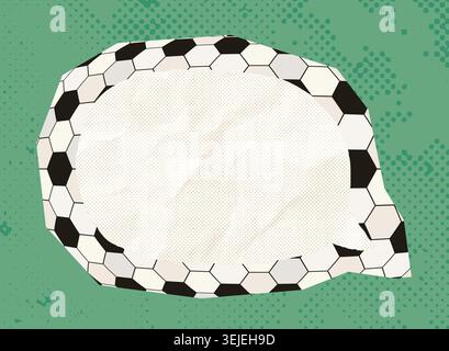 Bolla vocale Vector Crumpled Paper con motivo pallone da calcio, casella di testo Sport per poster e banner di eventi calcistici Illustrazione Vettoriale