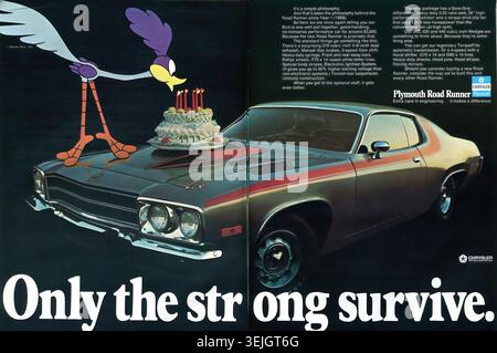 1973 Chrysler Plymouth Road Runner Advertisement Hot Rod ottobre 1972 - pubblicità per la stampa americana d'epoca Foto Stock