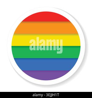 Bandiera Progress Pride forma circolare di ciambella, strisce diagonali colorate che rappresentano la comunità LGBTQIA inclusiva, moderna icona simbolica per la diversità Illustrazione Vettoriale
