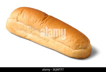 panino hot dog di frumento integrale cotto al forno, sfondo bianco isolato, morbido pane opaco, vista dall'alto con ombra Foto Stock