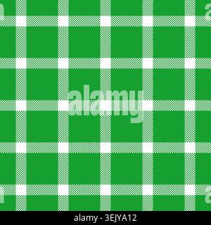 Fondo stazionario a quadri, tessuto senza cuciture. Tessuto tartan vettoriale personalizzato nella tavolozza dei colori verde e bianco. Illustrazione Vettoriale